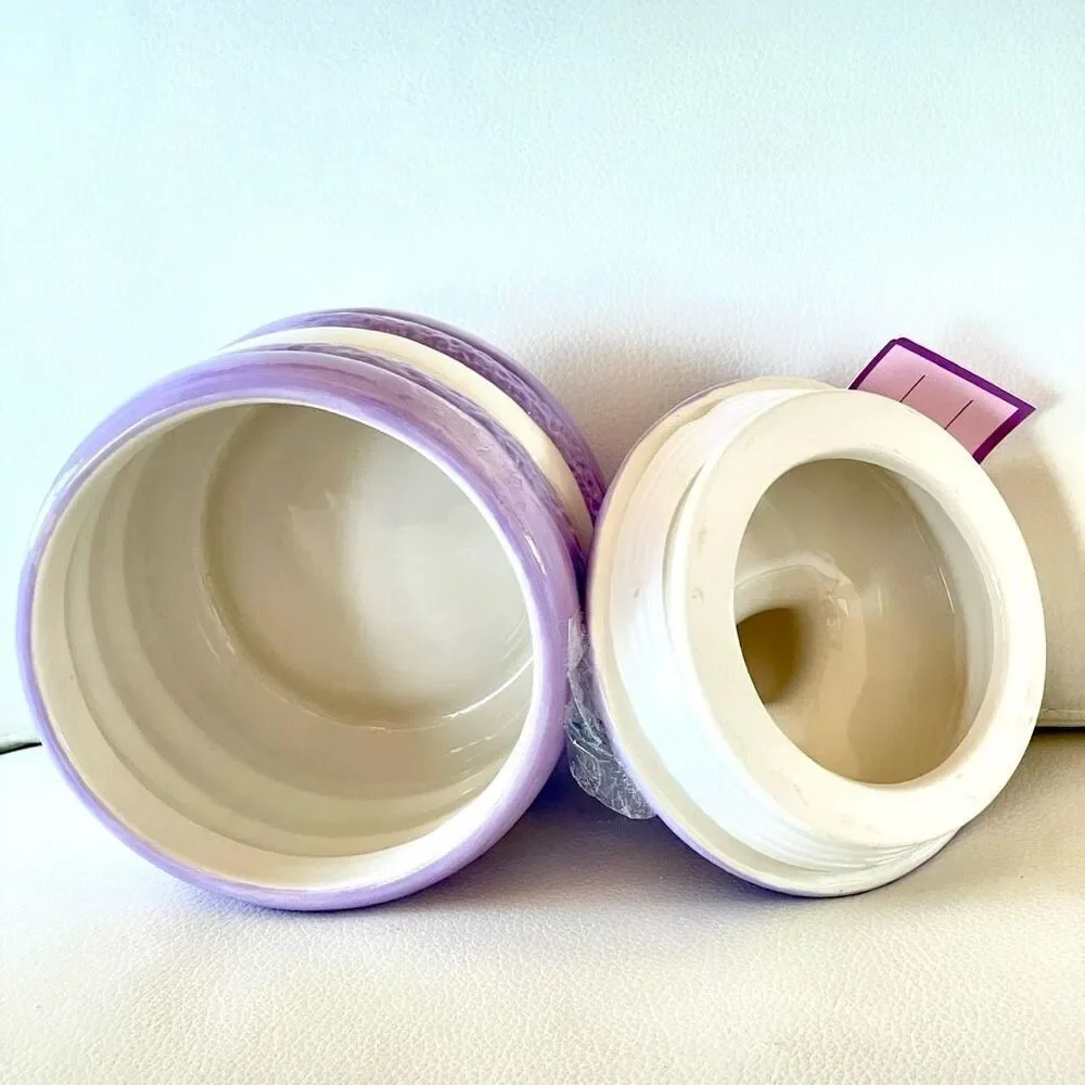 NWT LUNA & SAGE Gorgeous Macaron Lilac/White Glossy Ceramic 7”Canister Jar w Lid